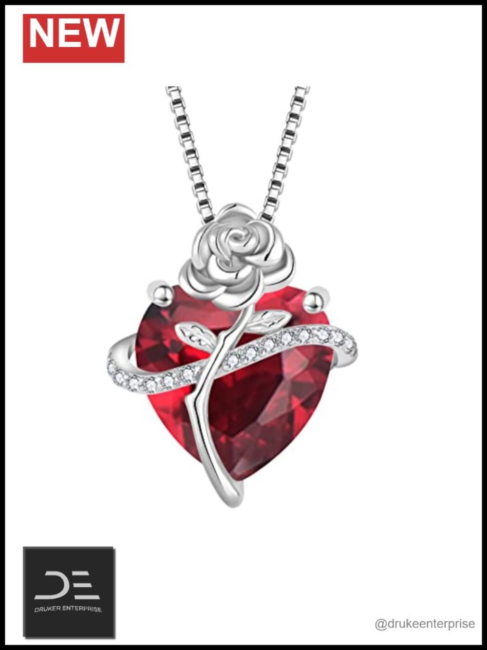 Sterling Silver Birthstone Rose Heart Pendant Necklace Dainty Jewelry for Women